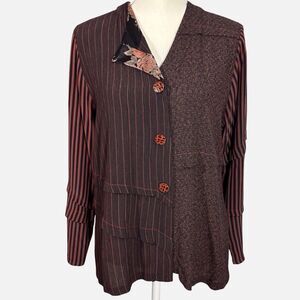 Vintage Staley Gretzinger Patchwork Mixed Media Small Top Lagenlook Brown Black